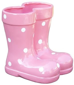 Darthome Pink Polka Dot Boots Planter 19x20x18cm Glossy Glazed Ceramic Wellington Shoe Flower Pot