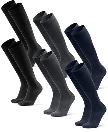 DANISH ENDURANCE Knee-High Bamboo Dress Socks, Knee Length Long Socks, Super Soft, Men & Women, 3 or 6 Pack, Multicolour (2xBlack, 2xNavy Blue, 2xGrey), 39-42