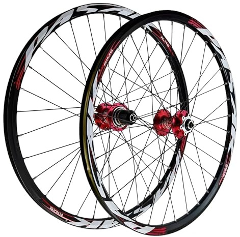 LYYCX 26/27,5/29 Tum Mountainbikehjul, Dubbelväggiga Legeringsskivbromshjulset for MTB, 32H Ekrar I Rostfritt Stål, Cykelhjul Med HG-nav, 7-12-växlad(Röd,29 tum)