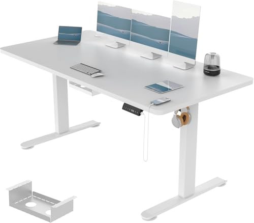 Devoko Elektrisch Höhenverstellbarer Schreibtisch 160x80 cm, 3 Memory-Handsteuerung mit USB, Schreibtisch Höhenverstellbar mit Anti-Kollision-System，Sitz-Stehpult für Büro，Weiß