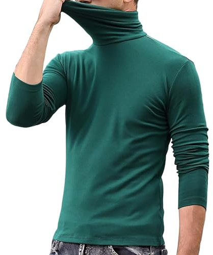 Haut à col Montant pour Homme - Col roulé - Manches Longues - sous-vêtements Thermiques - Coupe ajustée - Pull Basique - Couleur Unie, Tops à col Montant Vert pour Hommes, L