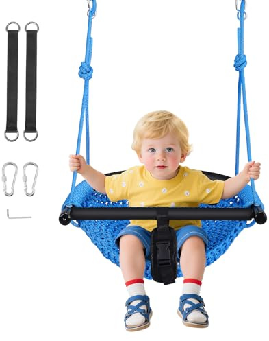 Altalena per bambini, altalena per bambini con corde regolabili,seggiolino per altalena per bambini lavorato a mano, comodo e traspirante