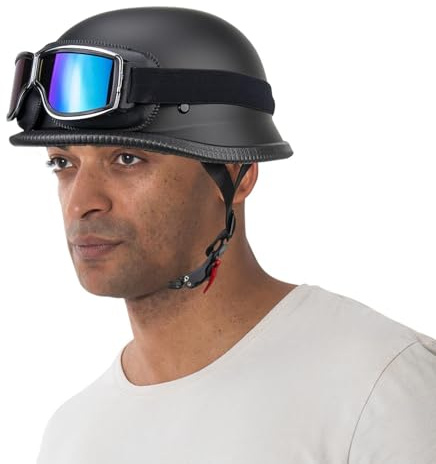Casco da motociclista da uomo, stile retrò, stile vintage, stile pilota, set di per costume in pelle, stile nostalgico, da pilota, con occhiali di protezione per uomini e donne