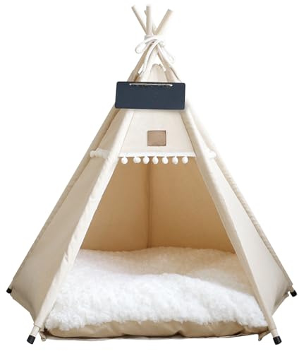 Dog & Cat Teepee Portable Pet Teepee Tents with Cushion and Small Chalkboard 28 Inch Tall Washable Indoor Dog House Puppy Sweet Bed for Pets under 15Kg, Gartendekoration