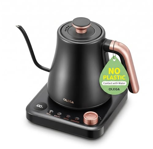 OLEGA Gooseneck Electric Kettle: 1200W Electric Kettles with Temperature Control 0.8L Stainless Steel Electric Tea Kettle Gooseneck Kettle for Coffee Tea Keep Warm, Black (Black)