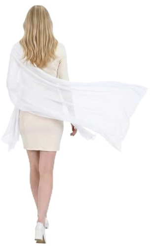 Telooco Sciarpa neon da donna vintage in chiffon bianco sciarpe e involucri leggeri sciarpa lunga per abiti da sera incontri ballo di fine anno Carnevale foulard per donna viaggio spiaggia (bianco)