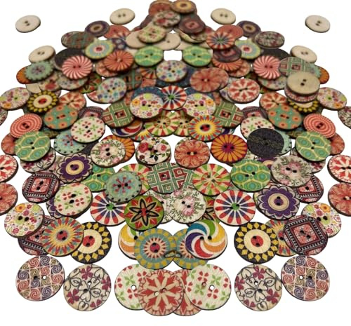 200 Boutons colorés pour cardigans, boutons en bois vintage, rétro à coudre, 15 mm, boutons en bois en forme de fleur pour loisirs créatifs, pour cardigans, vêtements, décoration DIY