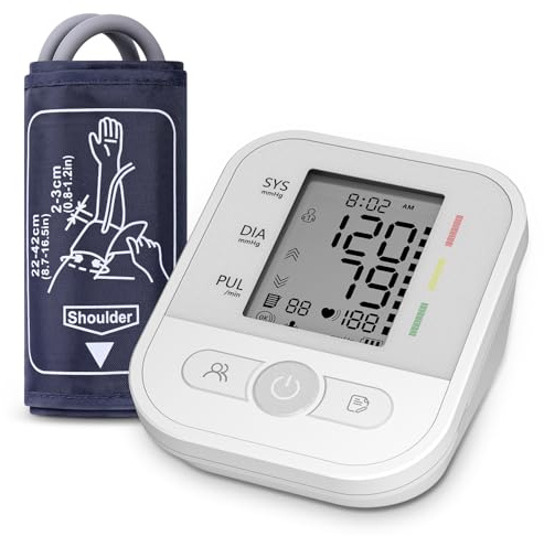 Tensiómetro de Brazo Digital Memoria 2x99 Usuarios Medidor de Presión Arterial con Pantalla LCD Brazalete Ajustable 22-42cm Dos Modos de Alimentación con Cable Tipo-C para Hogar