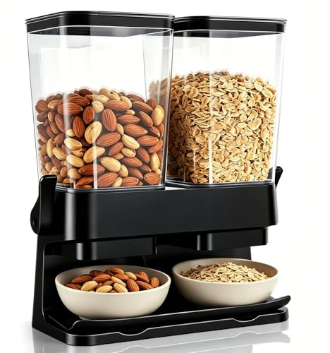 ADEMOKE Müslidispenser dubbel, 6 l spannmålsdispenser, spannmålsdispenser, flingor, dispenser, flingor, nötter, bönor, stor kapacitet på 6 l (svart, dubbelfattad)