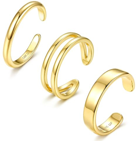 Morfetto 14K Gold Filled Toe Rings for Women Waterproof & Adjustable | 3 Pieces Hypoallergenic Open Band CZ Opal Flower Simple Pinky Ring Non Tarnish Summer Beach Foot Jewellery for Sandals
