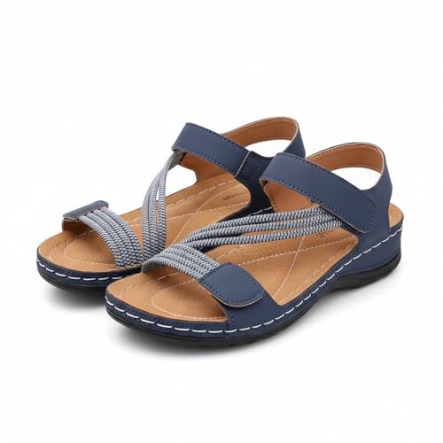 Sandales orthopédiques pour femme - Soutien de la voûte plantaire - Coupe large - Sangle de cheville réglable - Bout ouvert - Confortables - Chaussures d'été décontractées pour les vacances, la marche