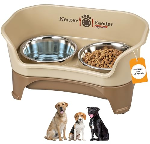 Neater Feeder Express Mess Proof Dog Bowls Elevated for Medium to Large Sized Breed, No Spill Raised Dog Food Bowl Stand, Stainless Steel Food and Water Bowl Set, Pet Dish Feeding Station, Cappuccino