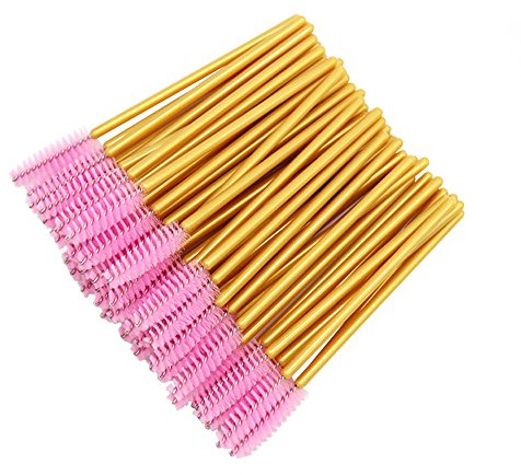 300 Pack Mascara Wand Eyelash Brush Disposable Eye Lash Applicator Makeup Tool Kit, Gold/Pink