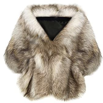 BABEYOND Womens Faux Fur Collar Shawl Faux Fur Scarf Wrap Evening Cape for Winter Coat