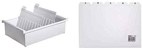 HAN 955-0-11, Karteitrog A5 quer, Innovatives, attraktives Design für 1.300 Karten, inklusive 2 Stützplatten mit Sichtreitern, lichtgrau & Register A - Z, DIN A5 quer, 25-teiliges Leitregister, grau