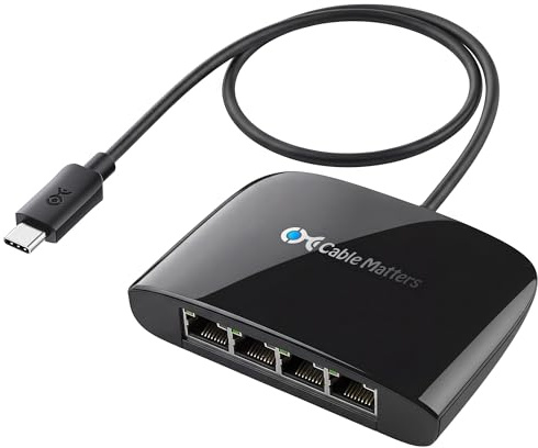 Cable Matters Conmutador USB C a Ethernet Gigabit de 4 Puertos (Divisor USB C a LAN, Distribuidor Ethernet USB C) - USBC, Thunderbolt 3, USB4 y Thunderbolt 4 Compatible