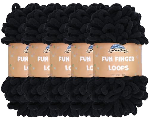 JubileeGarn med roliga fingerslingor – polyester jumbo viktögla – 100 g/skein – svart – 5 nystan
