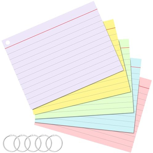 Koogel Karteikarten A7 mit Metallringen, 400er Set in 5 Farben – Lernkarten für Studium, Anatomie, Notizen, Abitur, Vokabeltraining, 10.5 x 7.4 cm
