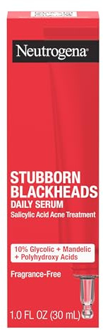 Neutrogena Stubborn Blackheads Daily Acne Facial Serum with Salicylic, Glycolic, Polyhydroxy & Mandelic Acids, Oil-Free Face Serum for Acne-Prone Skin to Help Clear Clogged Pores, 1 fl. oz