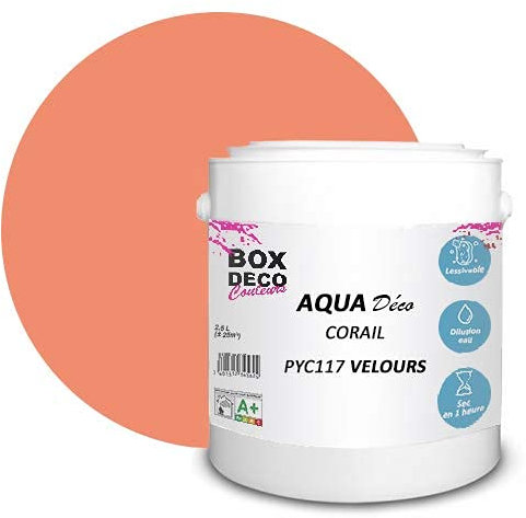 BOX DECO COULEURS Peinture murale acrylique aspect velours Aqua Déco - 2,5L, Rose Corail