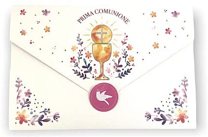 LINA OFFICINE GRAFICHE CREATIVE 96-561 - Tarjeta de felicitación de comunión para niña, con etiqueta para cerrar sobre, 11 x 16 cm (cáliz litúrgico para niña)
