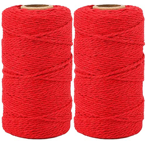 G2PLUS Rot Bäcker Bindfäden 2mm: 2x100M Baumwolle Schnur, Bastelschnur Dekokordel Schnur Perfekt für DIY Kunstgewerbe Gartenarbeit