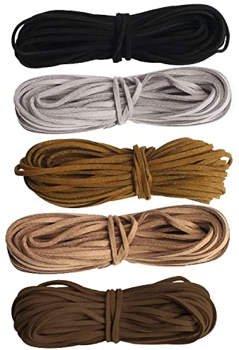 Creavvee 5 Colours 10.9 yards Suede Hand making jewellery string,craft Faux Leather string rope thread cord (10m x 2.6 mm x1.5mm)