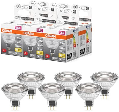 OSRAM LED SPOT MR16 GL 20 lågspännings LED reflektorlampa, eftermonterad GU5.3-sockel, 2,6W, 200lm, 2700K, varmvitt ljus, mycket låg energiförbrukning, lång livslängd, ingen uppvärmningstid