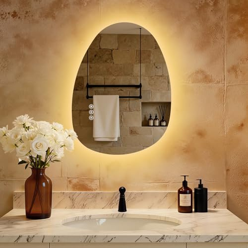 S'AFIELINA Miroir de Salle de Bain avec Éclairage 60×45 cm, Asymétrique