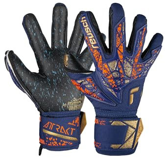 Reusch Attrakt Fusion Guardian Junior Torwarthandschuhe für Kinder mit Evolution Negative Cut, 7, blau-Gold-schwarz