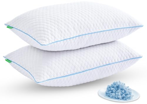 Friendriver Shredded Memory Foam Pillows for Sleeping 2 Pack - Cooling Bed Pillows Standard Size Set of 2 - Firm Pillow for Side and Back Sleepers Adjustable Gel Pillow with Removable Cover