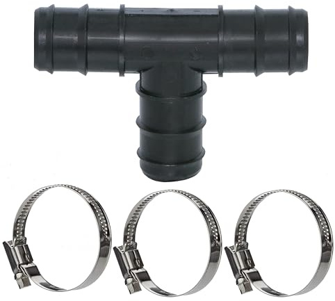 HAF® Conector de manguera en T, 32 mm, incluye 3 abrazaderas de acero inoxidable para piscinas, estanques y piscinas y todos los sistemas de riego. Calidad: fabricado en Europa