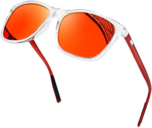 KANASTAL Trasparenti Arancioni Occhiali da Sole Rossi Specchio Uomo Donna Polarizzati Specchiati Arancio Montatura Trasparente Vintage UV400 Quadrati Orange Sunglasses -Lente Rosse Cornice Rosse