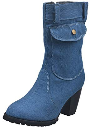 Stivaletti da donna con tacco – Jeans da donna, stivali a mezza altezza, stile vintage, da equitazione, da cowboy, da lavoro, invernali, alla caviglia, taglie 37-43, Blu, 38