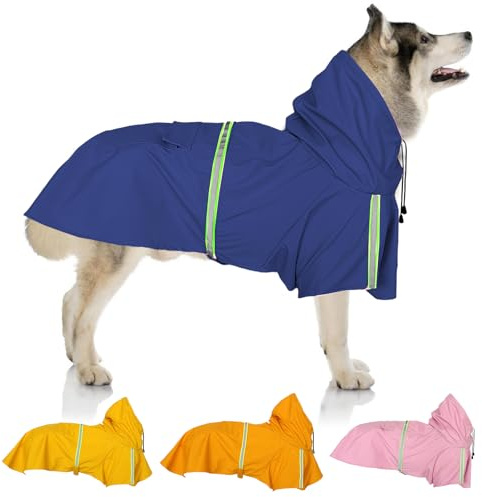 SilverChry Impermeabile per Cani Grandi, Cappotto Impermeabile per Cani, Regolabile Poncho Chein, Cappotto Impermeabile per Cani con Cappuccio, Impermeabile Riflettente per Cani (blu, 5XL)