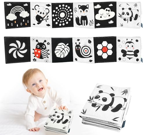 YIZHIXIANGQ Libri di Stoffa per Neonati Bianco e Nero, Libro Ad Alto Contrasto per Neonati, Libri Sensoriali Bambini 0-3, Giochi Neonato per L'educazione Precoce