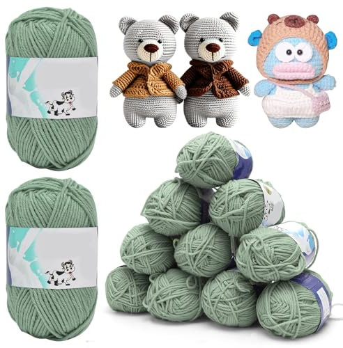 Yuraigm Häkelgarn 12er* 50g/Ball, Super Weiche Wolle Strickgarn Baumwolle zum Häkeln, Antipilling Babywolle zum Stricken 100% Acryl Garn für Anfänger und Kinder Zum Strickprojekt (Grün)