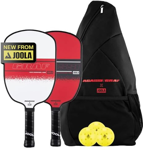 JOOLA Agassi/Graf Champion Set - 2 Pickleball Schläger, 3 Bälle und Sling Bag - New Agassi Shape - Sandgestrahlte Oberfläche - UPA-A zertifiziert - USA Pickleball genehmigt