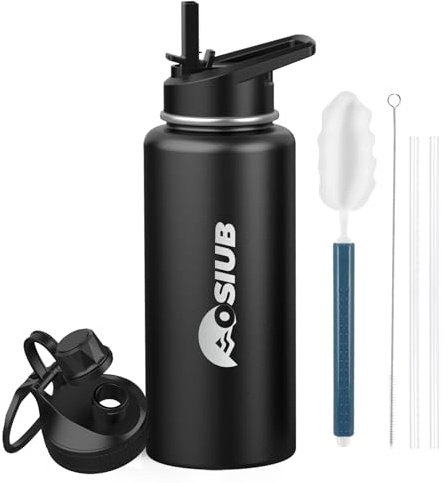 Insulated Water Bottle 32 oz, Triple Wall Vacuum Stainless Steel(Cold for 48 Hrs),Leak Proof & BPA-Free,Simple Modern Water Bottle with Drink-Through Lid & Flip Straw for Sports & Travel, Black