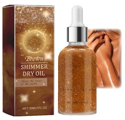 Körper Highlighter Öl, Schimmer Glitter Highlighter Oil, Luminizer Schimmeröl für Gesicht Körper Bein, Wasserfest Langlebig, Flüssiger Körper Öl für Festival Halloween Karneval Make up(Bronze, 30ml)