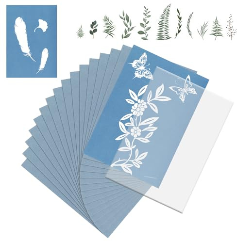 TMZELOA 36 pezzi di carta cianotipica A5 ad alta sensibilità, carta fotografica solare, kit di carta fotografica a energia solare, con piastra acrilica e clip in PVC per carta solare per bambini