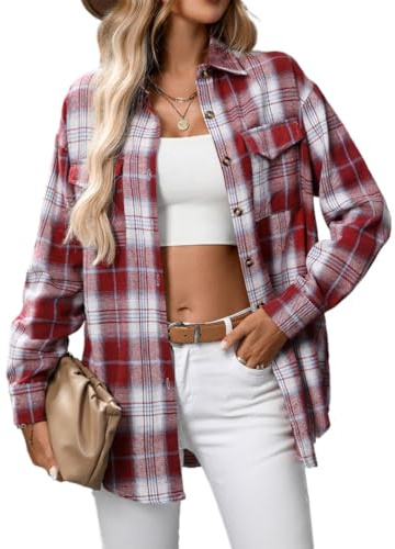 seiveini Karierte Bluse Damen Karo Hemd Langarm Flanellhemd Holzfäller Hemdbluse Oktoberfest Hemden A Rot M