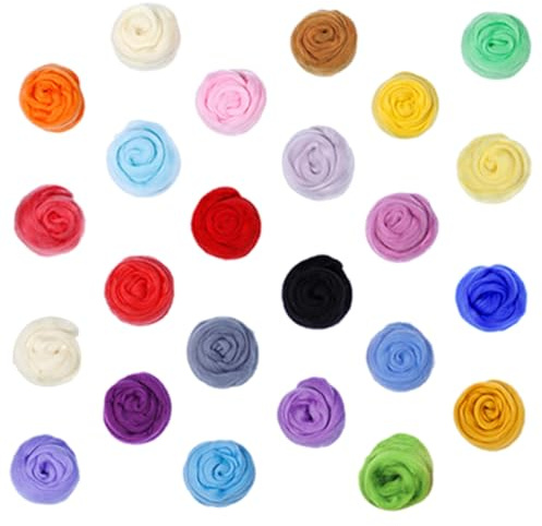SMASOLO 24 piezas Kit Lana para Fieltro de Colores Lana para Feltrado DIY Portátil Material de Fieltro para Manualidades Apto para Aguja y Pintura Creativo para Adultos