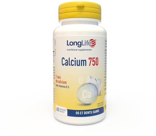LongLife® Calcium 750 mg | Complément avec 7 sels de calcium et vitamine D-3 naturelle | Santé des os et des dents | 2 mois de traitement | Végétarien et sans gluten