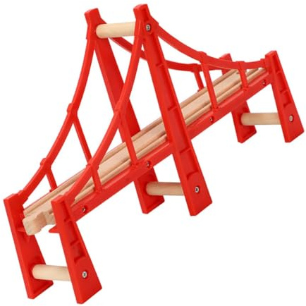 TOYANDONA Set di binari ferroviari in legno con ponte rialzato rosso, accessori per giocattoli modello treni, ideale per bambini e sviluppo creativo