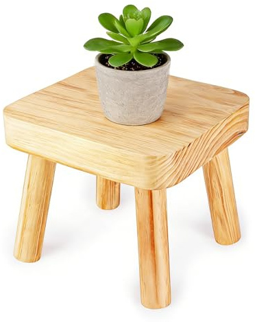 SIGONE Wooden Stool for plants and Footstool 24x22x20cm, Vintage Wooden Stool for Bedroom Bedside Plant Display and Compact Side Table