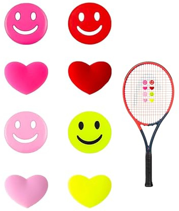 WUNZILO 8 piezas Amortiguador Raqueta Tenis,Antivibradores Tenis Silicona con Carita feliz en forma de corazón Amortiguador de Tenis Colores Divertido Amortiguador de Vibración Tenis