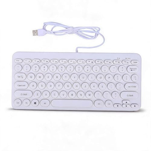 Sxhlseller Kabelanslutet USB-Tangentbord med Tysta Tangenter, ABS Compact Desktop Multimedia Tangentbord, Plug and Play Ergonomic för PC Laptop Tablet (Vit)