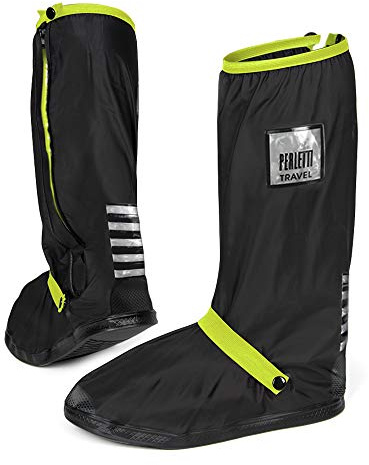 PERLETTI Couvre Chaussures Noirs Imperméables Résistants Réutilisables - Surchaussures Étanches Pluie Neige Boue - Détails Réfléchissants Semelle Antidérapante Renforcée (M (40/42 EU), Vert Citron)