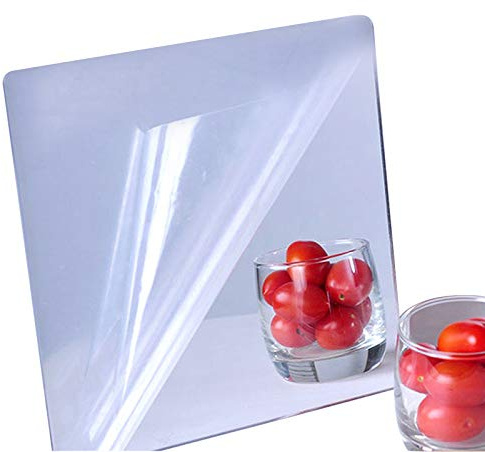 iCAGY Acrylic Mirror Sheet Self Adhesive Wall Mounted Home Décor Non Glass Sticky Mirror Tile Thickness 0.08in (2mm) Square 10x10 inch 4 pcs